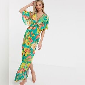 Floral Maxi Dress with Green and Yellow Accents